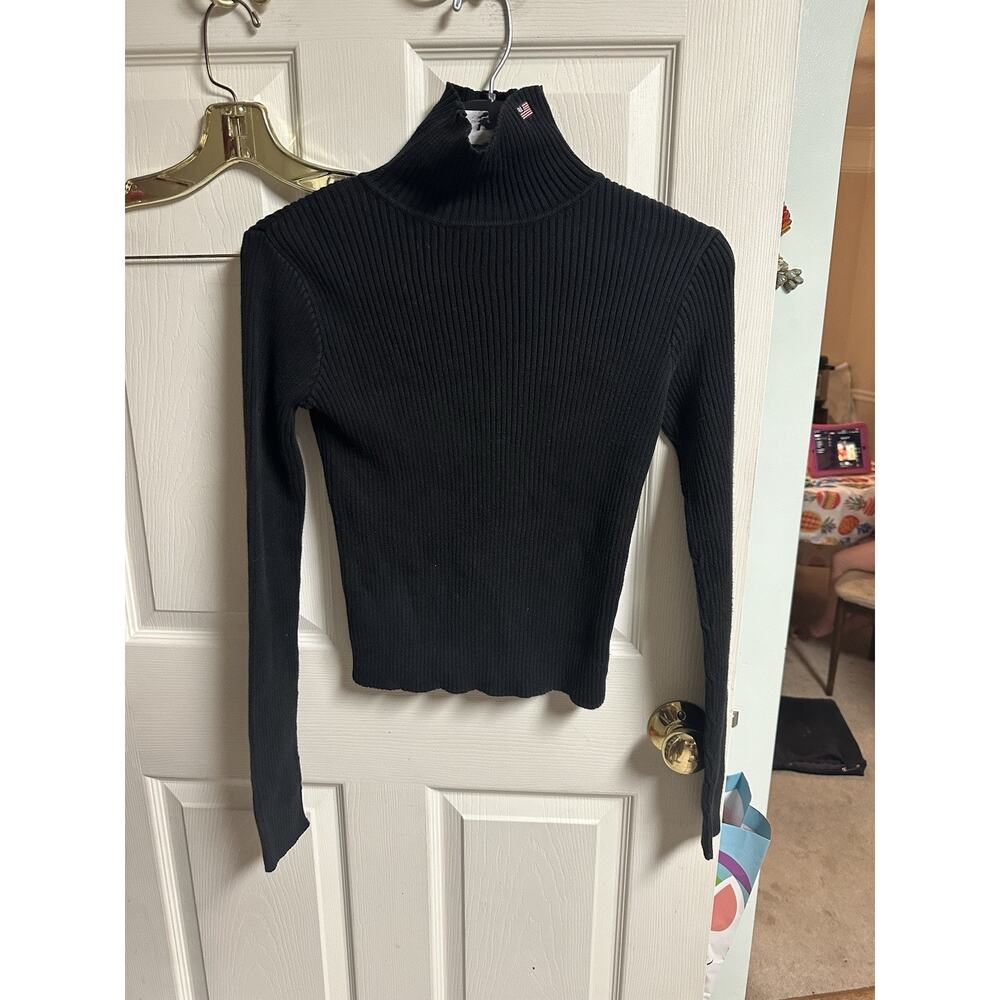 Ralph Lauren Polo Jean L Ribbed Turtleneck Sweater Tight Fitting Stretchable Y2k